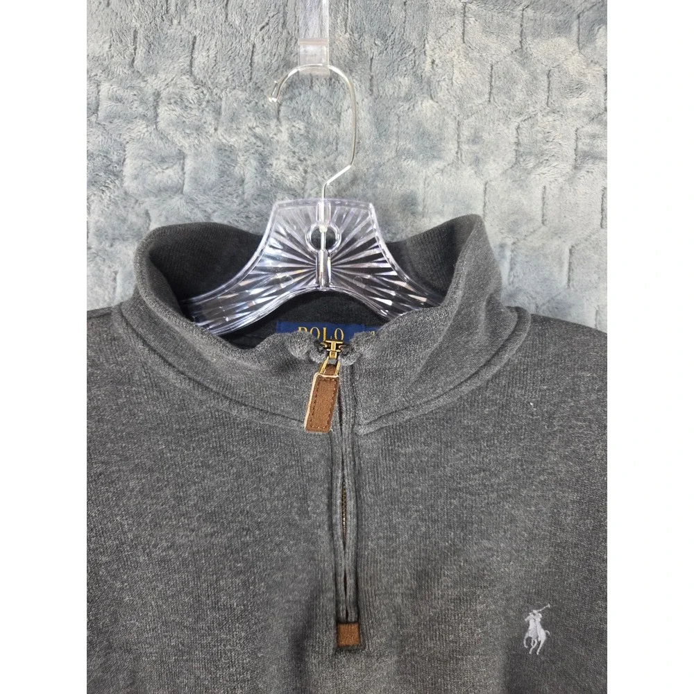 Polo Ralph Lauren Mens XL Quarter Zip Pullover Charcoal Grey Cotton Sweater Logo